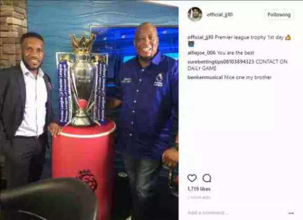 Jay-Jay Okocha Pictured With English Premier League Trophy In Lagos